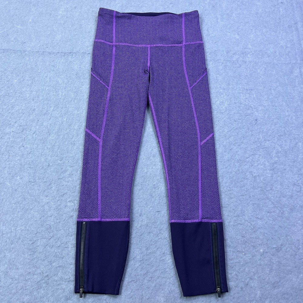 Lululemon Rebel Runner Crop Size 4 Purple Herringbone Pull On Ankle Zip W6HBIS